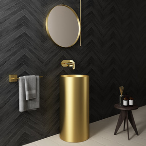 Nuovo Design moderno <span class=keywords><strong>bagno</strong></span> oro Hotel lavello in resina 304 <span class=keywords><strong>acciaio</strong></span> inossidabile Freestanding piedistallo <span class=keywords><strong>lavandino</strong></span> - Product Image 3