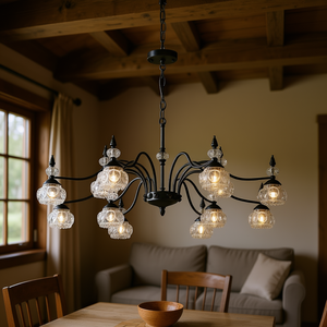 Black Vintage Crystal <b>Chandelier</b> 12-Light Round Hanging Pendant Fixture <b>For</b> Dining Living <b>Bedroom</b> Farmhouse Style - Product Image 2