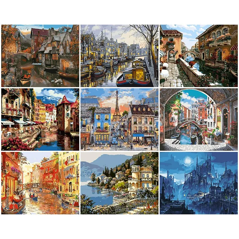 Custom Wholesale Price Landscape Picture Wall Decor Artwork Diy painting by numbers for kids and adult
