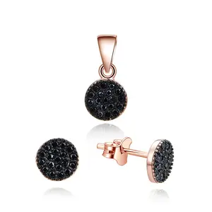 Daily Wear 925 Sterling Silver Jewelry Sets Aaa Cubic Zirconia Rose Gold Plated Pave Set Black Onyx Jewelry Set
