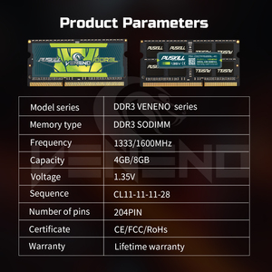 SOdimm ชิปดั้งเดิมของโรงงาน puskill Ddr3 RAM 2GB 4GB 8GB 1066MHZ 1333MHz 1600MHz ประสิทธิภาพสูงสำหรับโน้ตบุ๊ค - Product Image 5