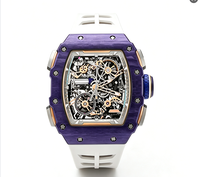 Montre-bracelet automatique pour homme, forme tonneau, mouvement squelette complet, bracelet en caoutchouc, style sport décontracté