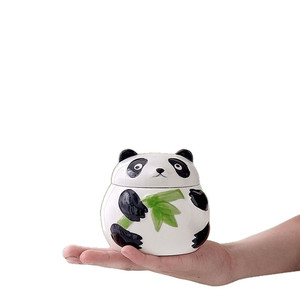 Boîte à thé en céramique Panda, ronde, taille M, avec couvercle, pot de rangement de style chinois pour le thé, pot hermétique résistant à l'humidité - Product Image 5