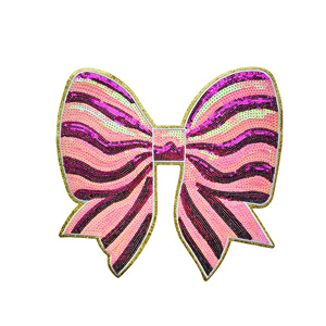 Ventes en gros de patchs brodés personnalisés écologiques pour la Saint-Valentin, le Mardi Gras, en violet, vert et or, avec des paillettes et des nœuds thermocollants pour vêtements - Product Image 1