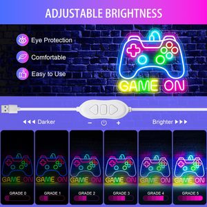 Enseigne néon LED dimmable alimentée par USB, 35,8 cm x 32,7 cm, en forme de manette de jeu, pour décoration murale de chambre de gamer, cadeau coloré pour joueurs et garçons - Product Image 4