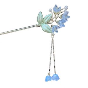 Horquillas para el cabello para mujer, estilo antiguo, palillo para el cabello vintage con flor de lirio, horquilla de aleación con borlas de nuevo estilo chino que se balancean al caminar - Product Image 5