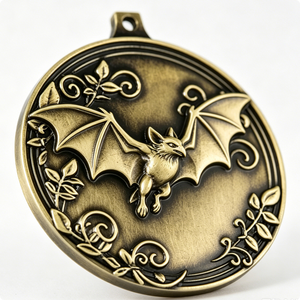 Médaille circulaire en laiton avec motif de chauve-souris, plaquée or, thème animal en relief, décoration d'Halloween - Product Image 5