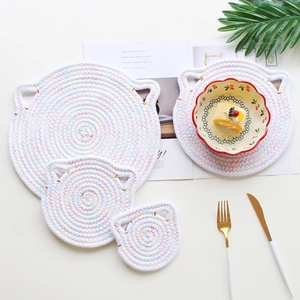 Sous-verre en forme d'oreille de <span class=keywords><strong>chat</strong></span> mignon, en corde de coton fait à la main, porte-gobelet résistant à la chaleur, napperon antidérapant, accessoires de cuisine, tapis de Table - Product Image 3