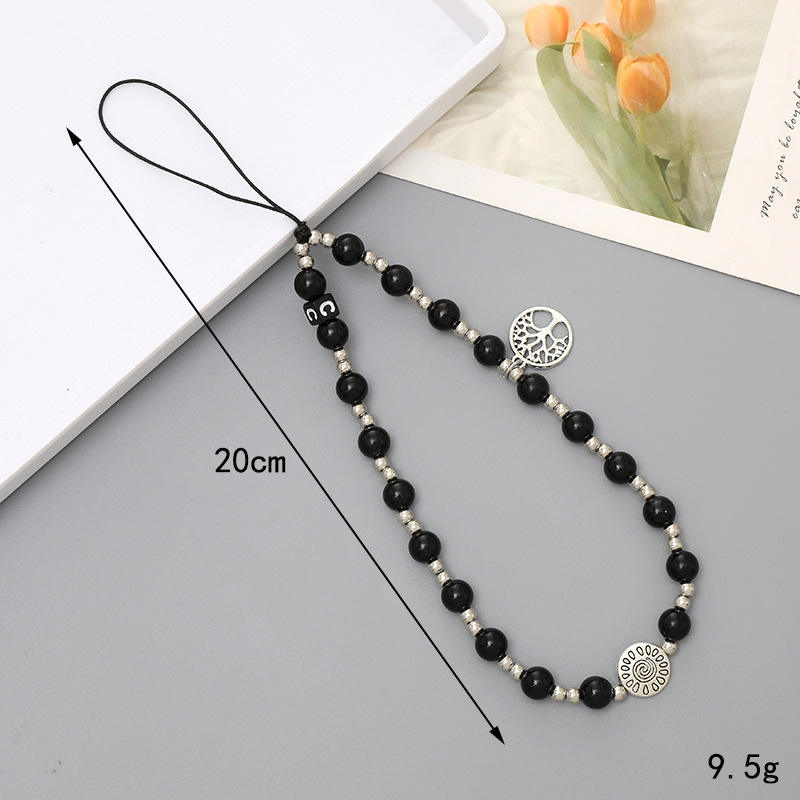 สายคล้องโทรศัพท์ตัวอักษร C ประดับลูกปัดสีดำ รุ่น K4165