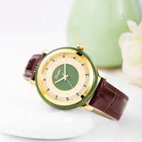 Montre de luxe avec cadran zodiacal en jade Hetian, bracelet en cuir, montre à quartz tendance pour couple, pour hommes et femmes