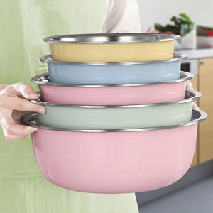 Juego de 5 tazones de acero inoxidable coloridos y gruesos con escurridor para uso en cocina, preparación de sopa, fideos y lavado de verduras. - Product Image 1