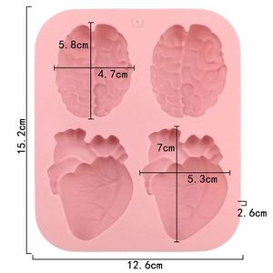 Moule en silicone écologique à 4 cavités en forme de cerveau et de cœur pour bougies faites à la main, outil de cuisson DIY réutilisable, pour gâteaux, savons, résines OEM/ODM - Product Image 2