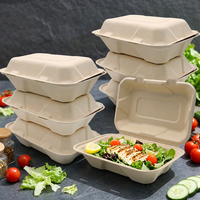 Boîte à hamburger en bagasse de canne à sucre compostable à 100 %, 9*6 pouces |   Boîte alimentaire biodégradable, micro-ondable, recyclable et résistante à la graisse