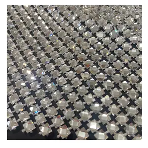Tela de malla con diamantes de imitación cuadrados de cristal, tela de malla con diamantes de imitación cuadrados