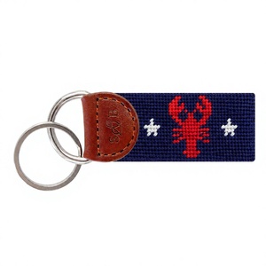 Llavero de langosta con bordado de punto y ribete de cuero genuino para hombre, accesorio náutico de lujo hecho a <span class=keywords><strong>mano</strong></span>, regalo de verano. - Product Image 1