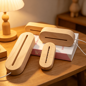Children's Natural Decorative <b>Light</b> Base Eco-friendly Materials LED Wooden Lamp Luminous Acrylic DIY Wooden Base USB Charge - Product Image 1