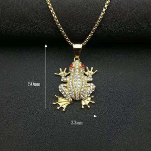 Gold Plated Stainless Steel Frog Pendant Necklace With Rhinestones <b>Red</b> Eyes Animal Zodiac Jewelry Gift - Product Image 3