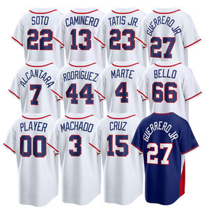 Camiseta de la Serie Mundial de Béisbol 2026, Edición Local, Bordada, de los Dominicanos, Todos los Jugadores: 22 <span class=keywords><strong>Soto</strong></span>, 27 Guerrero Jr., 23 Tatis Jr. Ropa Personalizada - Product Image 1