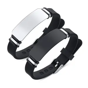 Vnox Sports Jewelry Stainless Steel ID Bar Personalized Engrave Silicone Bracelets for Men Women Bracelets Luxury Jewelry