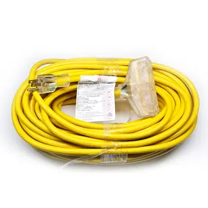 Cable de alimentación eléctrico de 12/3 pies para exteriores, cable de extensión multienchufe de 220v de alta resistencia con luz