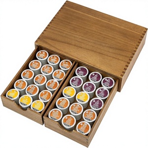 Organizador de cápsulas de café personalizado, de doble nivel, ecológico, estilo vintage, de madera, para encimera, con cajón para cápsulas K-Cup, para el hogar <span class=keywords><strong>y</strong></span> la oficina. - Product Image 1