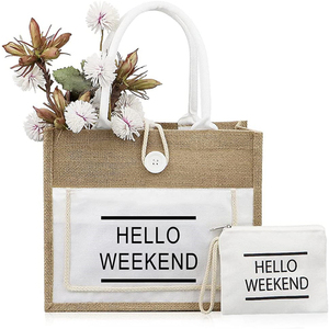 Custom Durable <strong>Jute</strong> <strong>Tote</strong> <strong>Bag</strong> for Promotions Reusable Lifestyle Textile Packaging With Customizable Logo for Shopping - Product Image 1