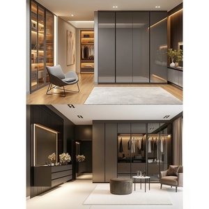 モダンなベッドルーム家具カスタマイズガラスベニヤスライドドアソリッドウッドワードローブ大容量耐久性デザイン - Product Image 2