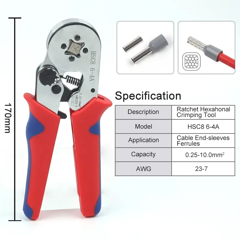 Pince isolée en boîte VE ensembles de bornes tubulaires Kit de bornes de Tube outils de sertissage pince à sertir à virole HSC8 6-4A 6-6A argenté