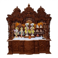 Temple en bois de Sagwan fait main pour salle de prière, Mandir Swaminarayan en teck doré pour la maison, unité de temple BAPS avec base de rangement