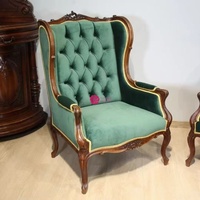 Fauteuil simple en bois massif de style vintage américain Yicheng, fauteuil luxueux sculpté en tissu vert pour salon, mobilier de salon