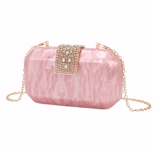 Bolso de Noche Acrílico con Cierre de Pedrería para Mujer, Cartera de Mano Cuadrada con Cadena Metálica y Efecto Marmoleado para Banquetes y Cumpleaños - Product Image 3