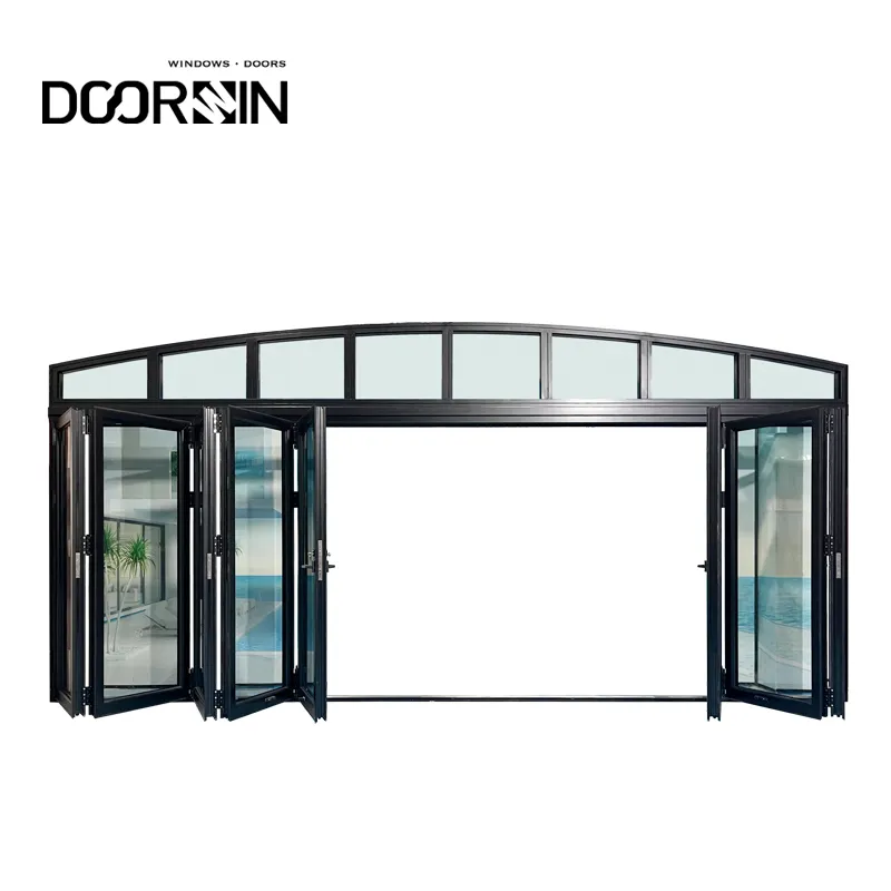 Customizable Combination Doors Windows Arch Top Grill Design Accordion Aluminum Folding Doors Exterior