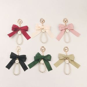 Fashion Pearl Silk Ribbon Bow <b>Keychain</b> Bag Accessories Keyring Women Girl Handbag Bag Charm Pendant <b>Keychain</b> - Product Image 1