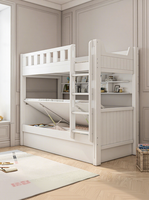 Lit superposé double en bois massif avec rangement, mêmes dimensions sur les deux niveaux, personnalisable pour petit appartement, avec fonction pliable