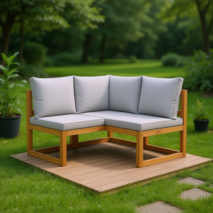 Canapé d'angle de jardin en bois d'acacia gris clair, mobilier d'extérieur élégant et durable - Product Image 2