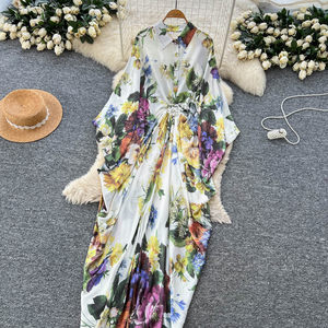 Abito Lungo da Donna a Vita Alta, Nuovo Stile di Alta Gamma, con Stampa e Cuciture, in Poliestere Antistatico, Modello A-Line, per <span class=keywords><strong>Vacanze</strong></span> Invernali - Product Image 2