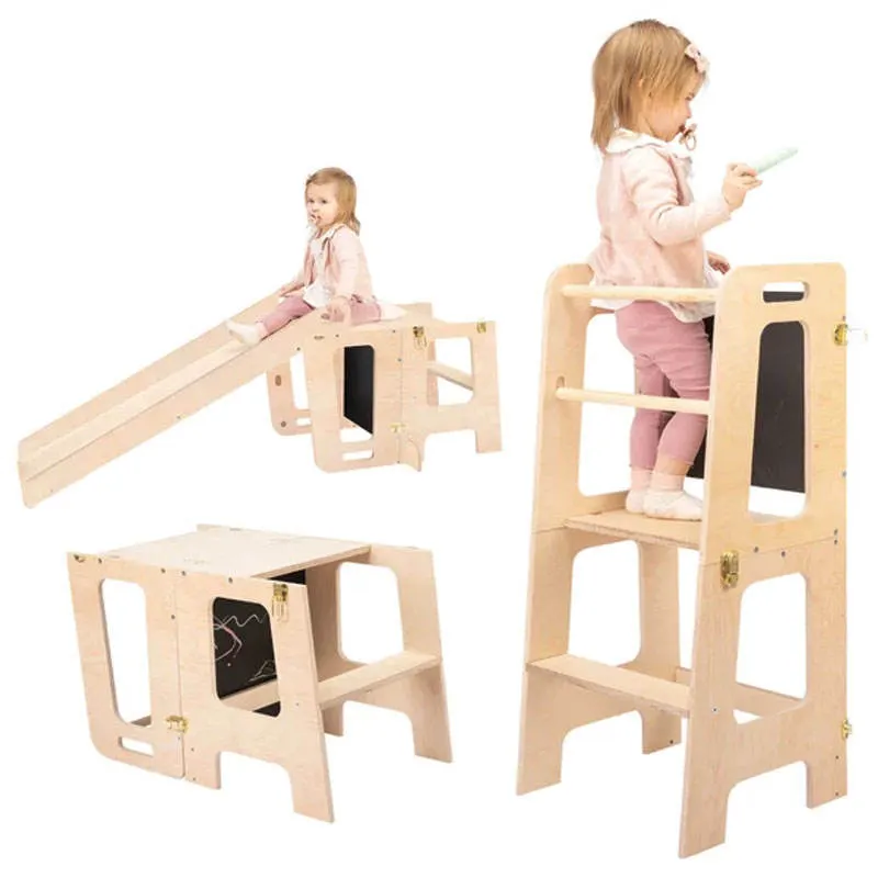 Torre de aprendizagem montessori de madeira dobrável ajustável para crianças ajudantes de cozinha