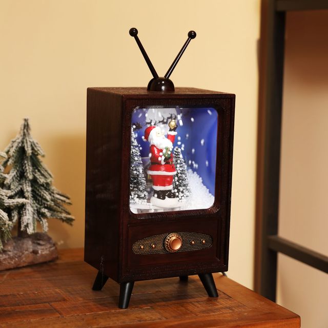 Snow Retro TV Craft With Music Lights Small TV  Craft With Led Lights TV  Lamp for Christmas Decoration