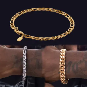 Waterdicht 5Mm Miami Cubaanse Link Mens Hand Kettingen Rvs Sieraden 18K Gold Twist Touw Armbanden Figaro Ketting armband