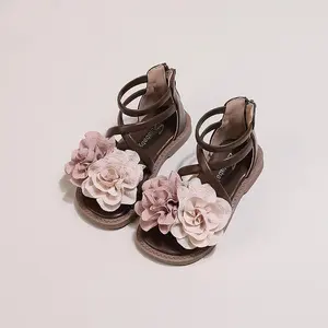 Fashion Trend Children Girl Summer Sandal Shoes Soft Rubber Sole Pu Leather Flower Beach Sandals Shoes For Kids Girls Wholesale