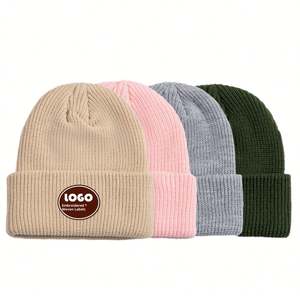 Gorro de Punto Acrílico 100% Estilo Coreano Japonés para Otoño e Invierno, Unisex, Cálido, de Hilo Grueso, con Diseño de Logotipo Personalizado, Informal para Adultos - Product Image 1