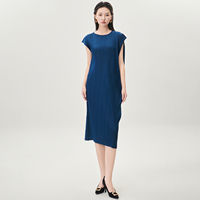 Robe plissée Miyake sans manches pour femme, design uni extensible, style smocké, vente en gros