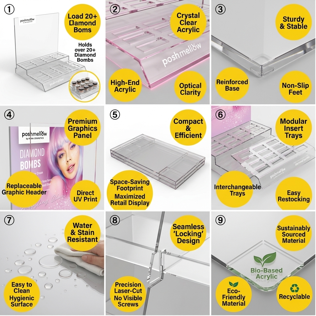 Wholesale Custom PVC Luxury Countertop Cosmetic Display Stand Skin Care Face Cream Body Cream Retail Beauty Display Rack Shop — view 5