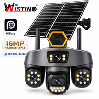 Caméra solaire Wistino 16MP 3PTZ 6 moteurs, vision nocturne couleur, 4 objectifs, 4 écrans, double panneau solaire, AOV, audio bidirectionnel, 18X, 4G