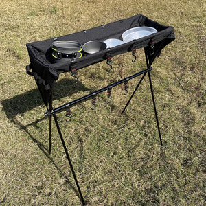 Étagère de rangement pour camping en plein air, en alliage d'aluminium, 67x48x87cm, rectangulaire multifonctionnel noir pour pique-niques et voyages - Product Image 1