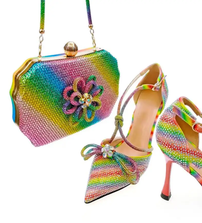 Conjunto de zapatos y bolsos de fiesta con diseño de boda para mujer, 7 colores, bonitos zapatos a juego, bolso a juego, zapatos y bolsos para mujer