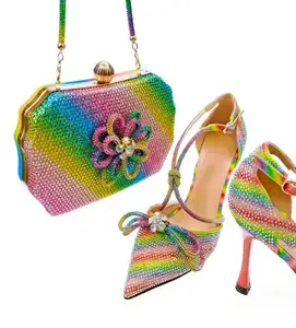 Conjunto de sapatos e bolsas para festas femininas, design de casamento em 7 cores, sapatos e bolsas lindas combinando, ideal para mulheres