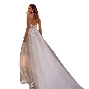 European American Style <b>Wedding</b> <b>Dress</b> Strapless Backless Natural Waist Breathable Lace Detailing <b>Short</b> Train Outdoor <b>Beach</b> Hotel - Product Image 5