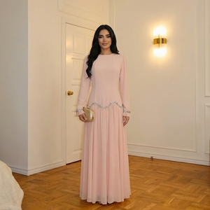 Abito da donna Abaya 2026 di tendenza con ampio orlo e maniche <span class=keywords><strong>a</strong></span> volant, elegante catena in vita con cristalli, abito da sera islamico, abbigliamento musulmano - Product Image 1