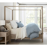 Moderne Industriel et Vintage Indien Antique Vieux Bois Massif Lit Double à Baldaquin en Bois King Queen Size